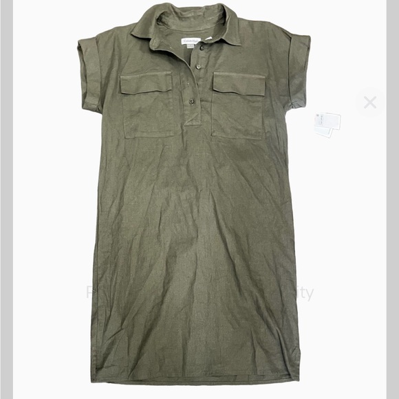 Calvin‎ Klein linen bland olive green mini bread NEW 2 - Picture 1 of 6